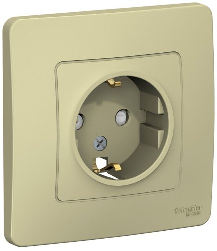 Розетка с заземлением с рамкой Systeme Electric Blanca 1-м. шторки бежевый фото Розетка с заземлением с рамкой Systeme Electric Blanca 1-м. шторки бежевый картинка